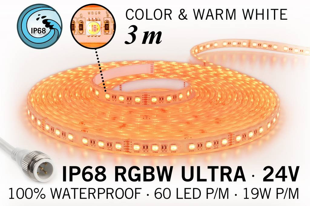 RGB & Warm Wit IP68 Waterdicht Ultra 4 in 1 Led Strip | 3m 60 Leds pm 24V