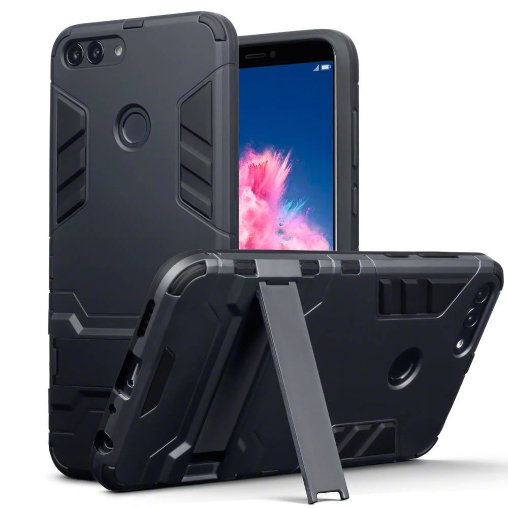 Qubits - Double Armor Layer hoes met stand - Huawei P Smart - zwart