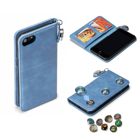 GranC - drukknopen wallet hoes - iPhone SE (2022 / 2020) / 8 / 7 / 6(s) - Lichtblauw