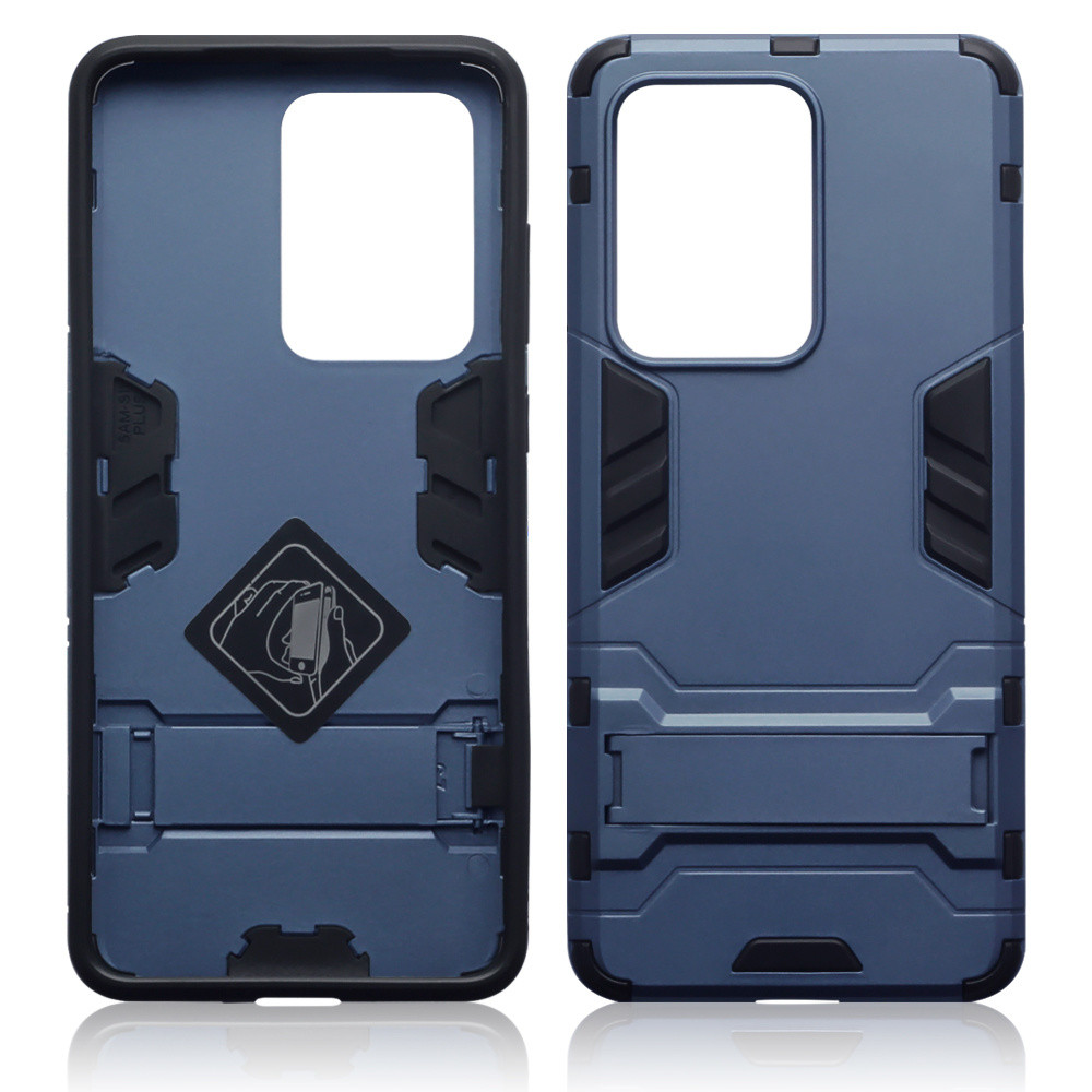 Qubits - Double Armor Layer hoes met stand - Samsung Galaxy S20 Ultra - Blauw