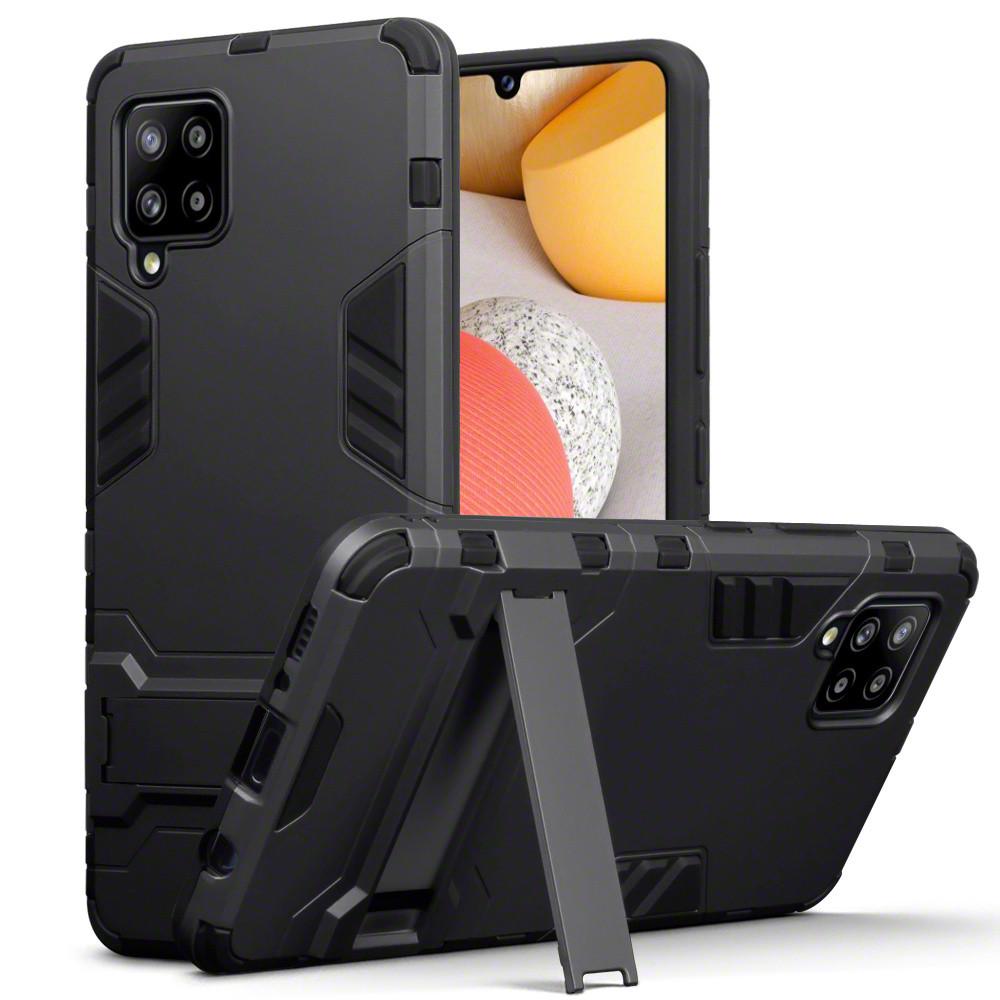 Qubits - Double Armor Layer hoes met stand - Samsung Galaxy A42 - Zwart