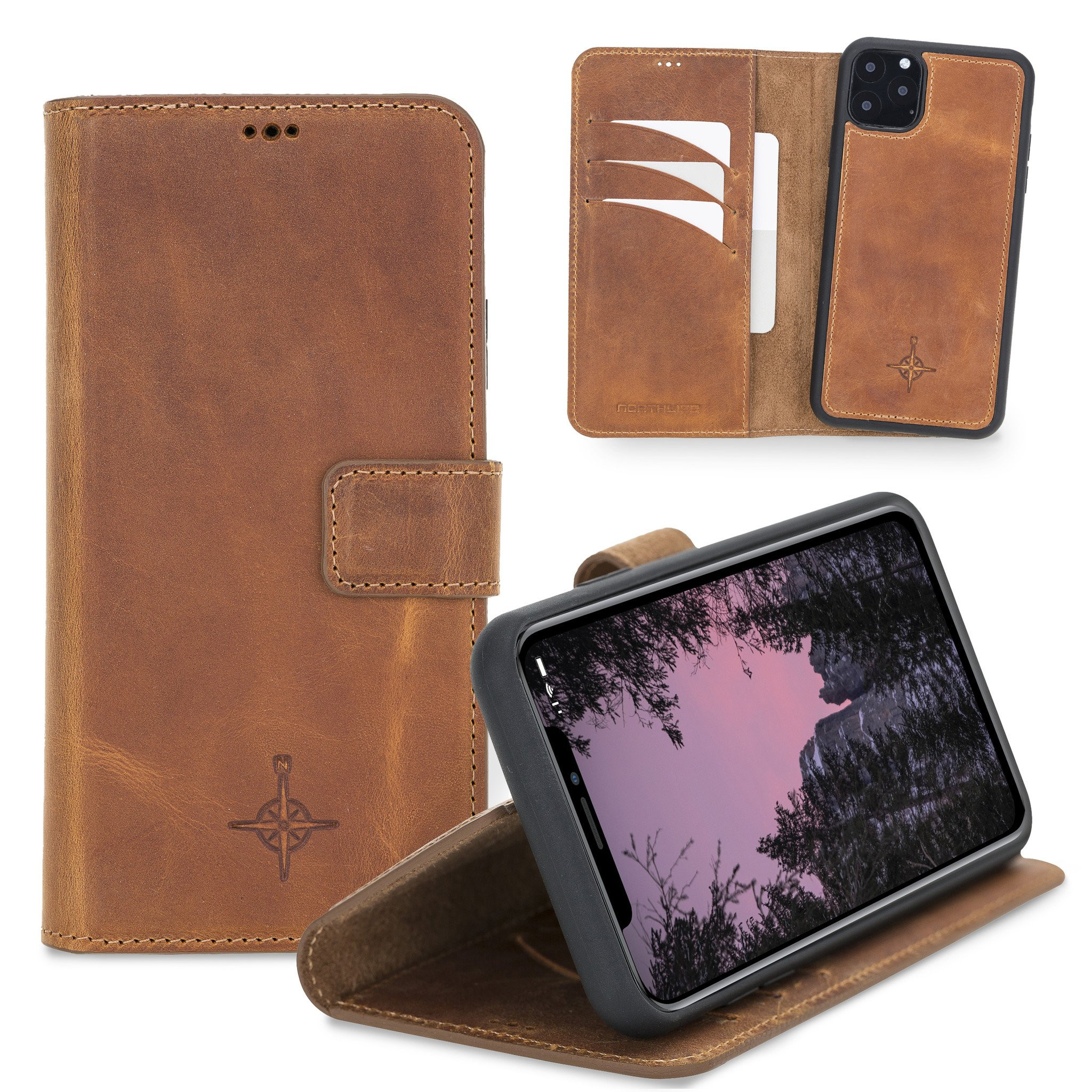 NorthLife - iPhone 11 Pro Max - Lederen Afneembare 2-in-1 bookcase hoes - Cognac