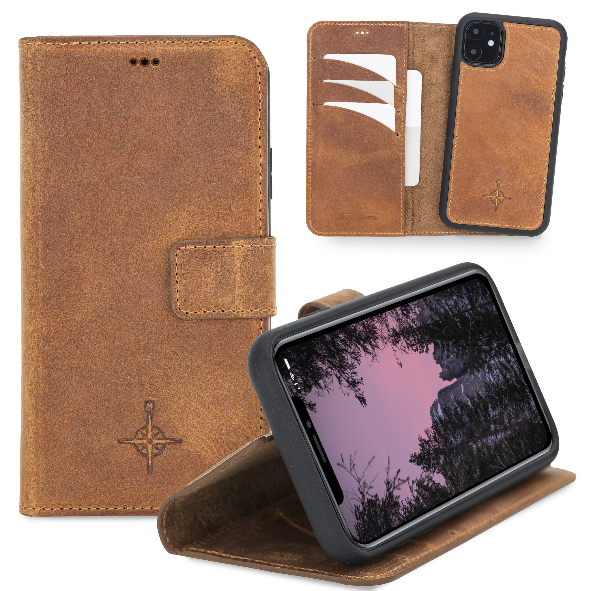 NorthLife - 2-in-1 (RFID) bookcase hoes - iPhone 11 - Villa Cruoninga Cognac