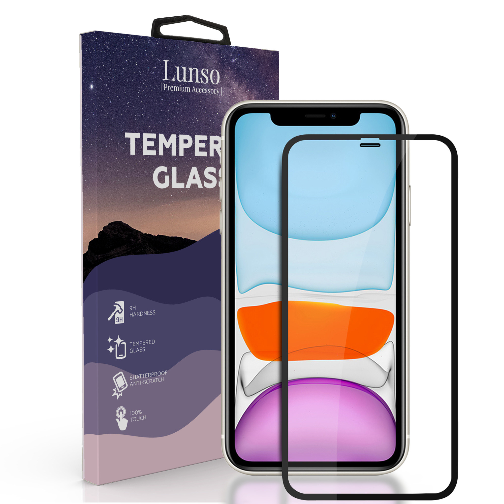 Lunso - iPhone 11 - Gehard Beschermglas - Full Cover Screenprotector - Black Edge