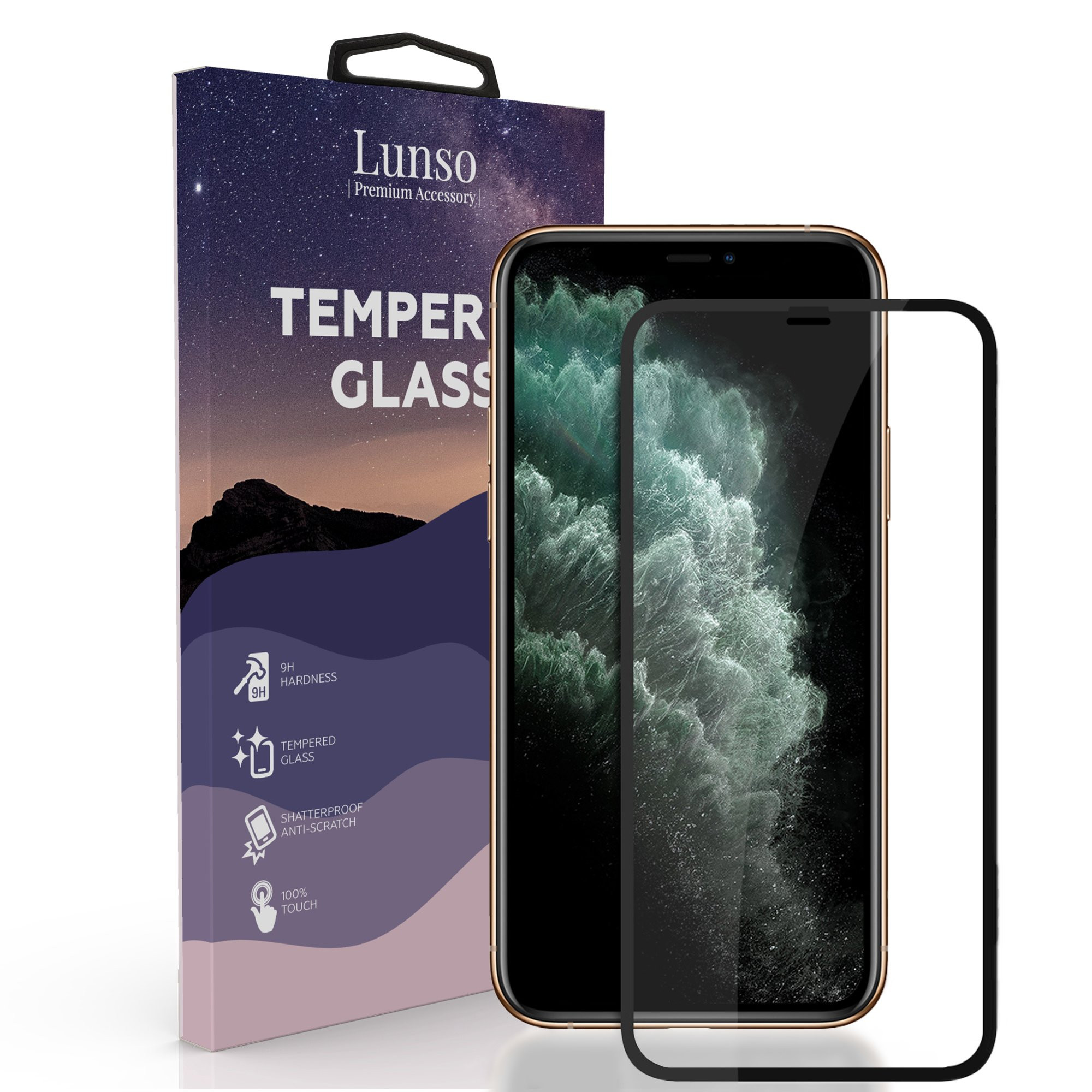 Lunso - iPhone 11 Pro - Gehard Beschermglas - Full Cover Screenprotector - Black Edge