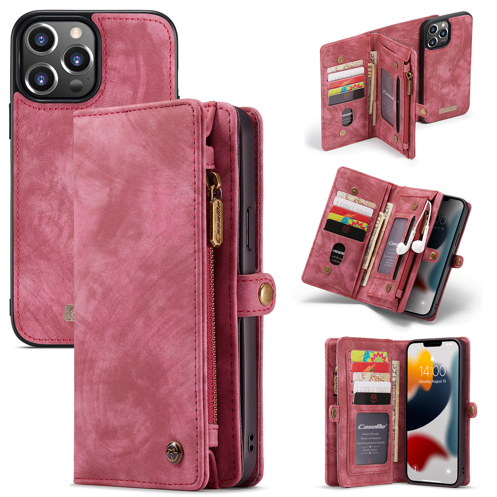 Caseme - vintage 2 in 1 portemonnee hoes - iPhone 13 Pro Max - Rood