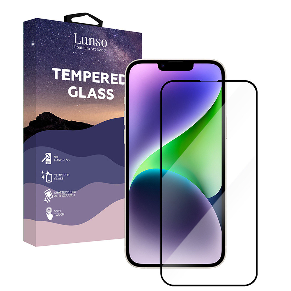 Lunso - iPhone 14 Plus - Gehard Beschermglas - Full Cover Screenprotector - Black Edge