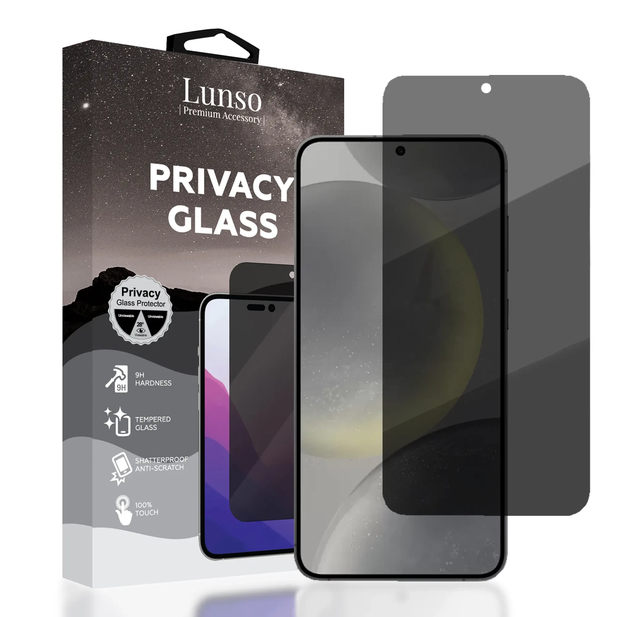 Lunso Samsung Galaxy S24 Screenprotector - Privacy Glass