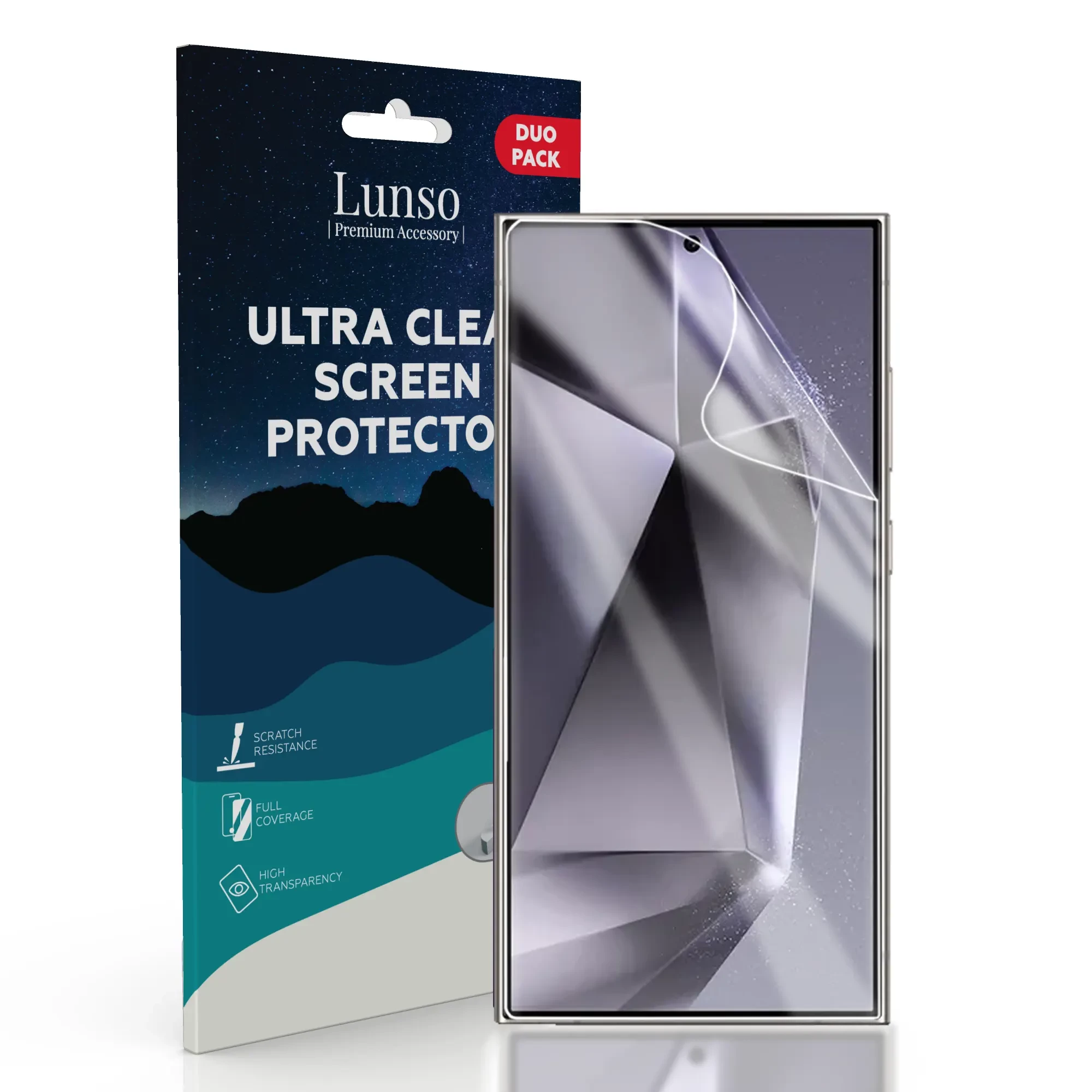 Lunso Samsung Galaxy S24 Ultra Duo Pack (2 stuks) Beschermfolie - Full Cover Screenprotector