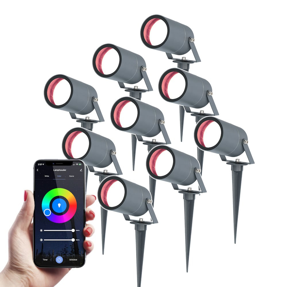 HOFTRONIC SMART Set van 9 Smart Spikey Prikspots - WiFi & Bluetooth - Bedienbaar via app - RGBWW - IP65 waterdicht - Antraciet - LED Tuinverlichting