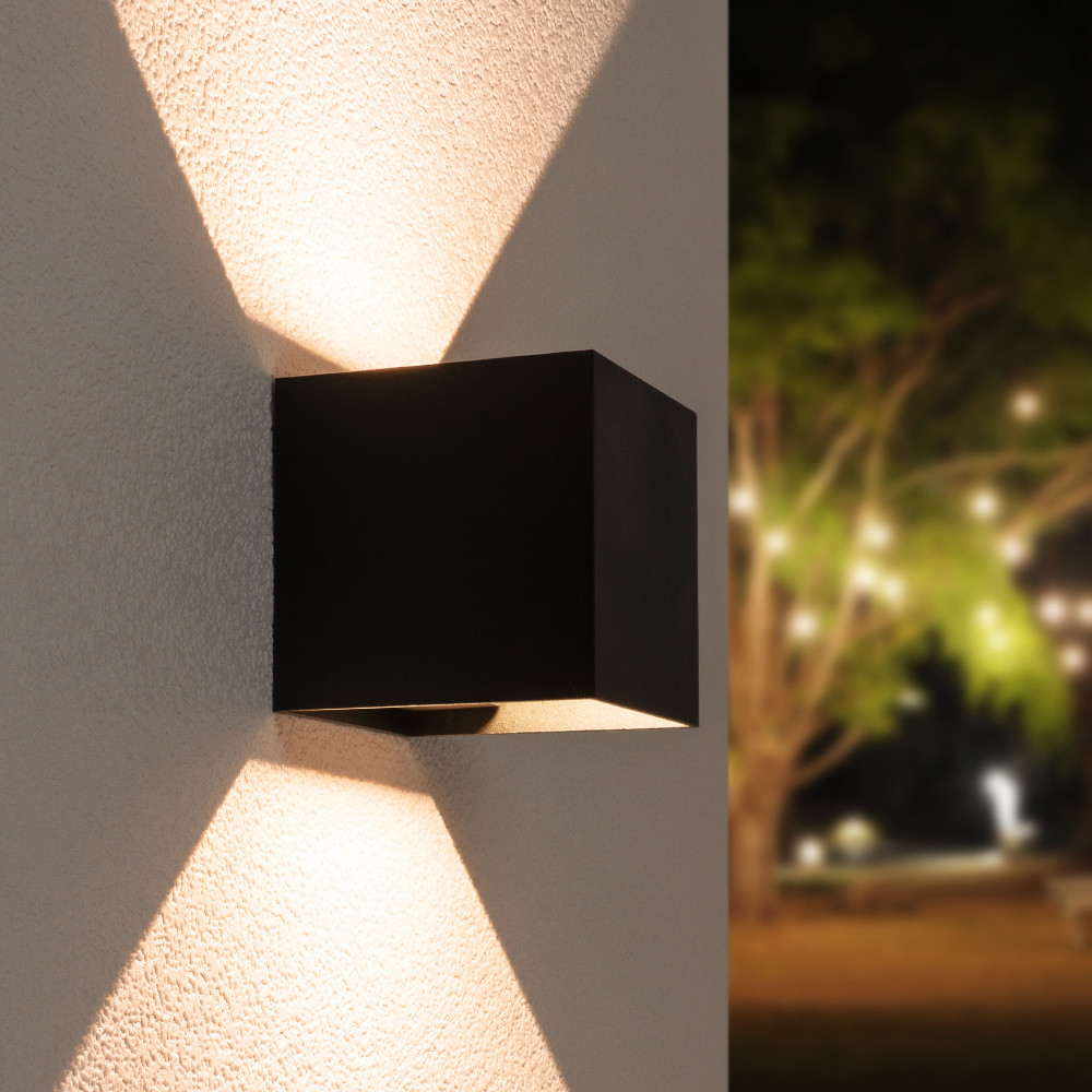 Hofronic Kansas LED wandlamp - IP65 - 3000K warm wit - 7 watt - Up & down light - Kubus - Voor buiten en binnen - Zwart