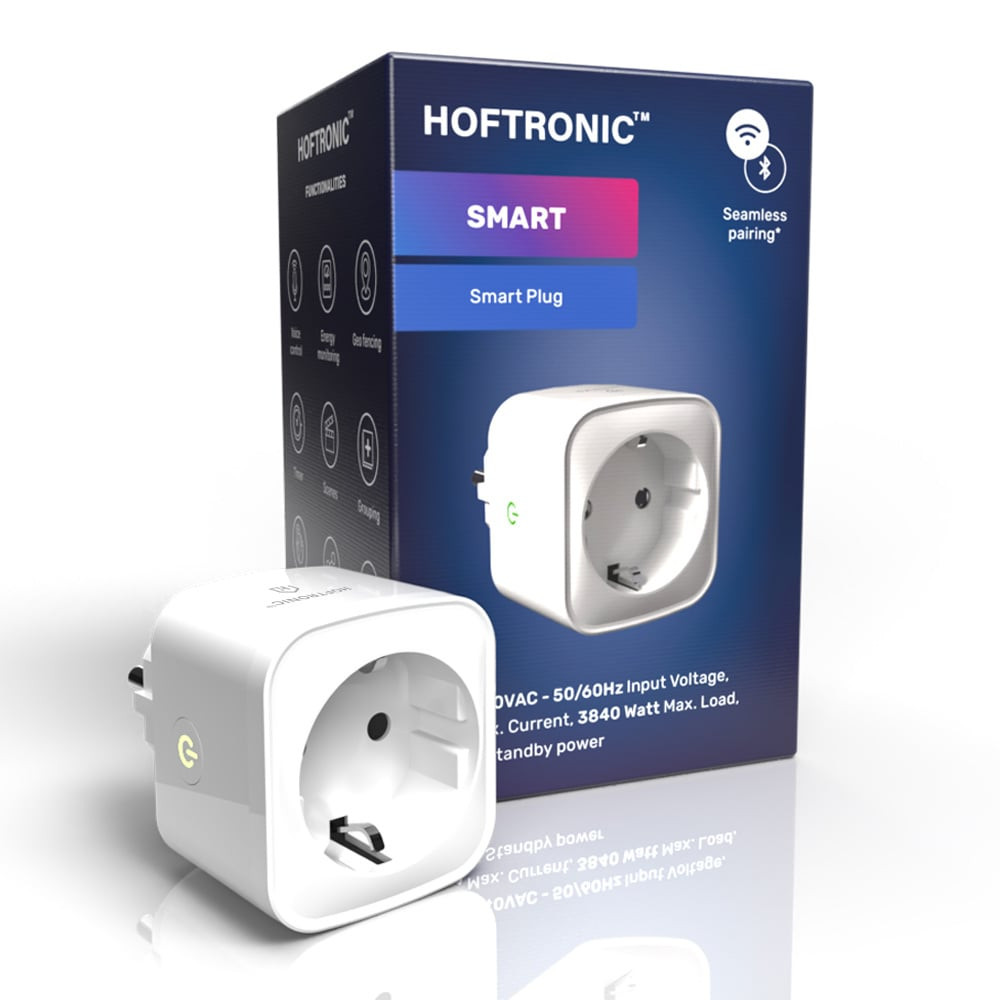 HOFTRONIC SMART Slimme stekker - WiFi & Bluetooth - met tijdschakelaar - Compatibel met Amazon Alexa & Google Home - Wit - 16a smart plug - Incl. Energiemeter