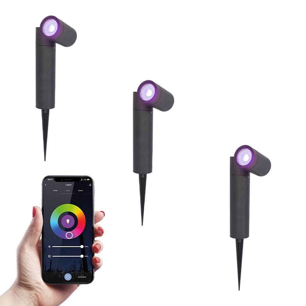 HOFTRONIC™ 3x Pinero smart LED prikspots - RGBWW - WiFi & Bluetooth - GU10 fitting - Kantelbaar - Dimbaar via app - Tuinspot - Pinspot - Slimme verlichting - Google assistant & Amazon Alexa -
