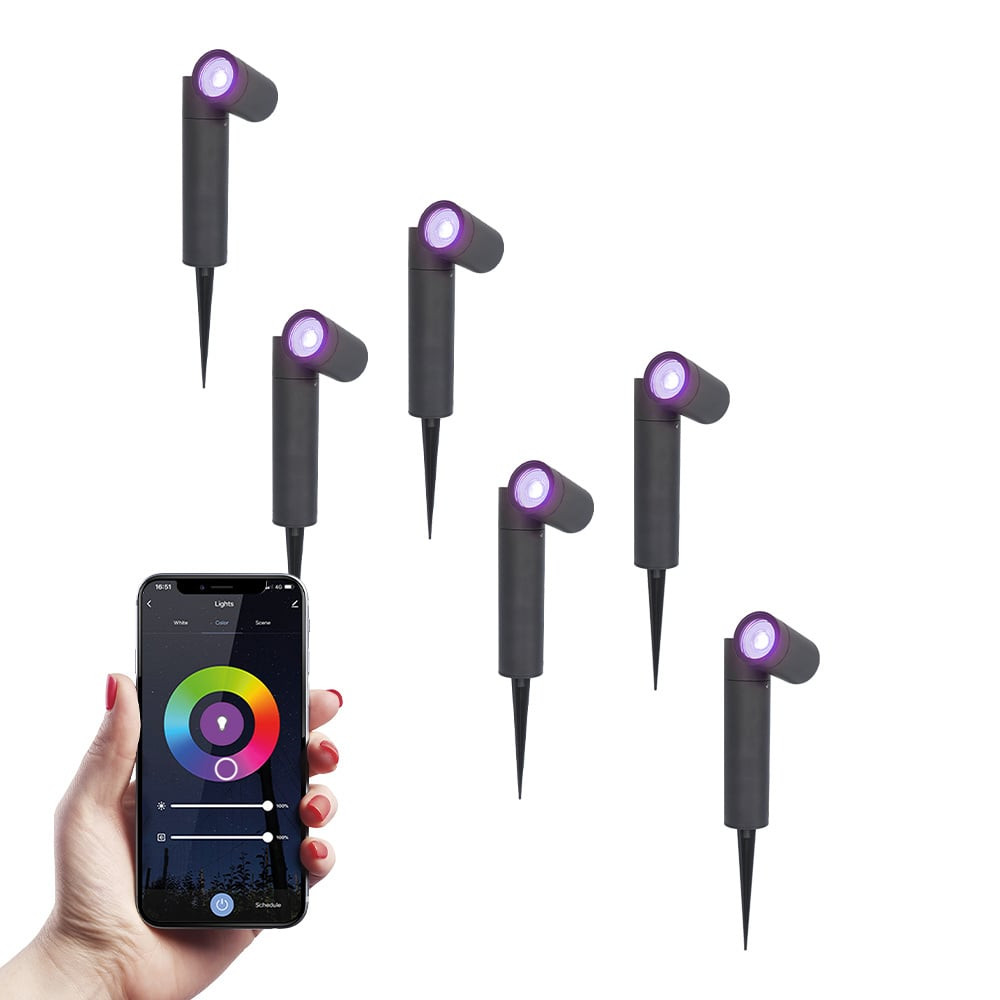 HOFTRONIC™ 6x Pinero smart LED prikspots - RGBWW - WiFi & Bluetooth - GU10 fitting - Kantelbaar - Dimbaar via app - Tuinspot - Pinspot - Slimme verlichting - Google assistant & Amazon Alexa -