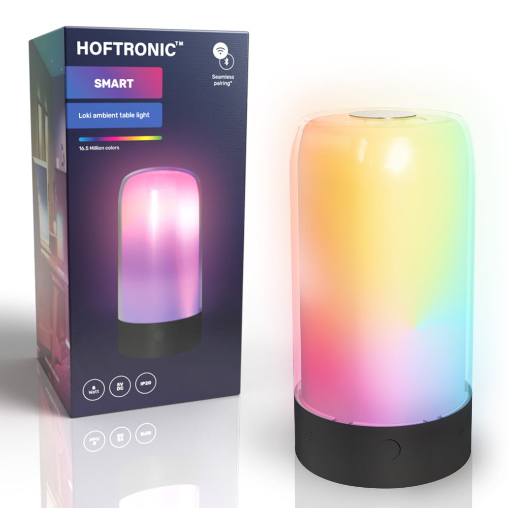 HOFTRONIC™ Loki smart LED tafellamp - RGB - WiFi & Bluetooth - Flow Color - Ambient lamp - Muziek gestuurd - Lavalamp effect - 8 Watt - Google assistant & Amazon Alexa