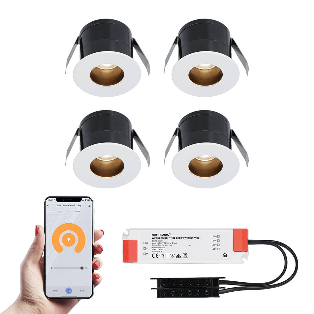 HOFTRONIC SMART 4x Olivia witte Smart LED Inbouwspots complete set - Wifi & Bluetooth - 12V - 3 Watt - 2700K warm wit