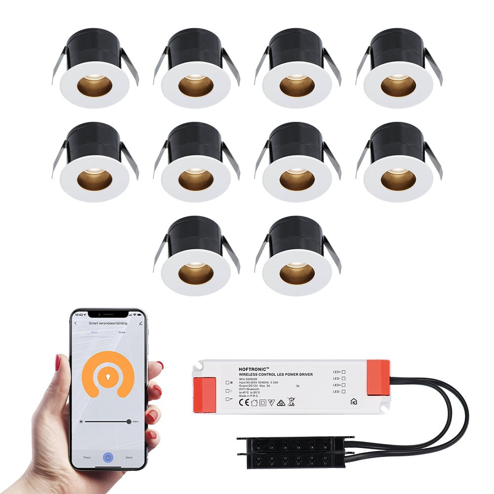 HOFTRONIC SMART 10x Olivia witte Smart LED Inbouwspots complete set - Wifi & Bluetooth - 12V - 3 Watt - 2700K warm wit