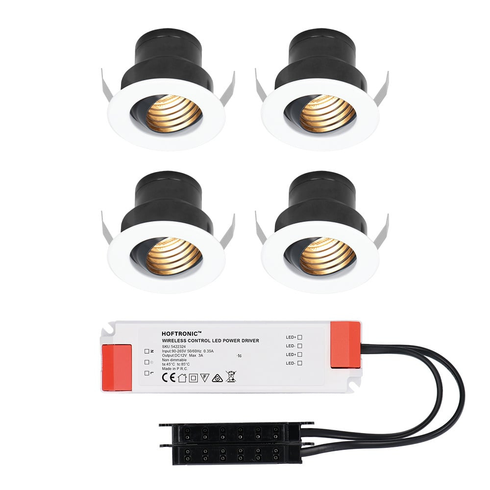 HOFTRONIC™ Set van 4 12V 3W - Mini LED Inbouwspot - Wit - Kantelbaar & verzonken - Verandaverlichting - IP44 voor buiten - 2700K - Warm wit