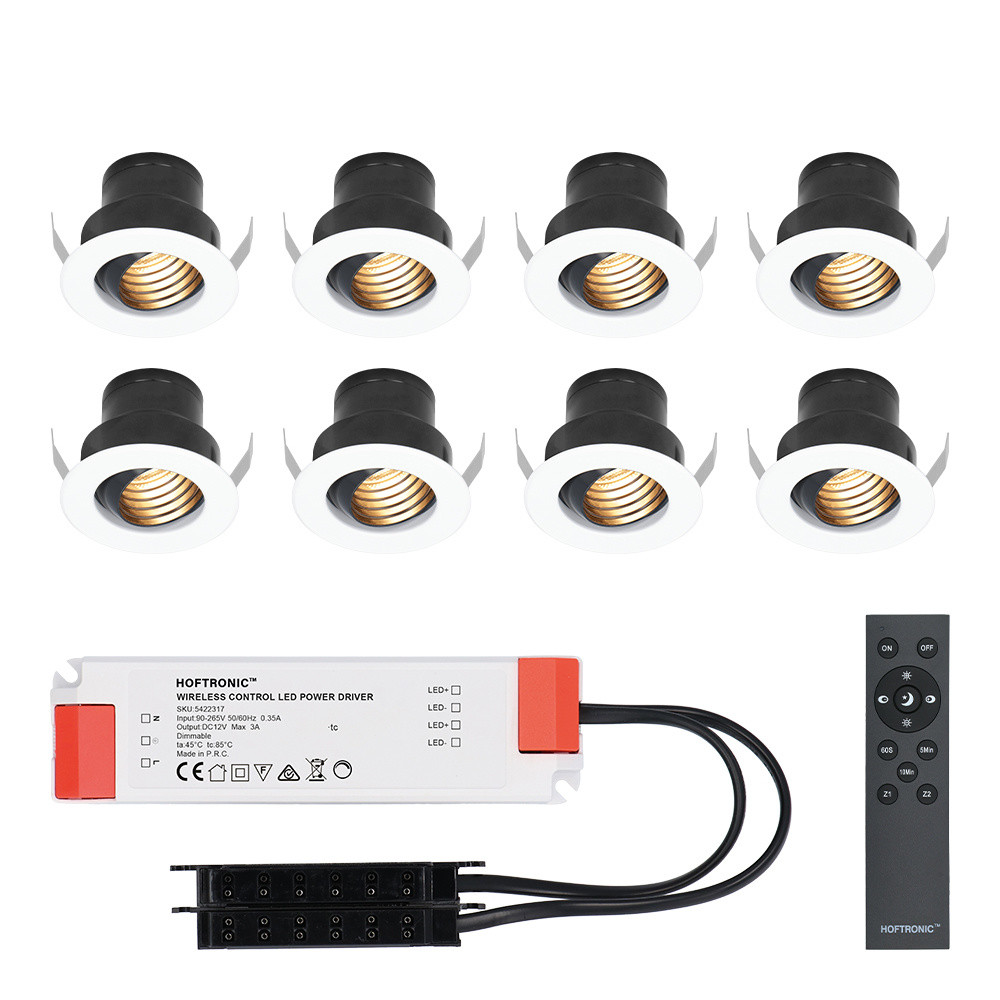 HOFTRONIC™ Set van 8 12V 3W - Mini LED Inbouwspot - Wit - Dimbaar - Kantelbaar & verzonken - Verandaverlichting - IP44 voor buiten - 2700K - Warm wit