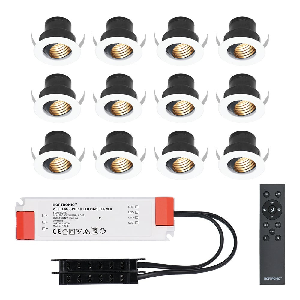 HOFTRONIC™ Set van 12 12V 3W - Mini LED Inbouwspot - Wit - Dimbaar - Kantelbaar & verzonken - Verandaverlichting - IP44 voor buiten - 2700K - Warm wit
