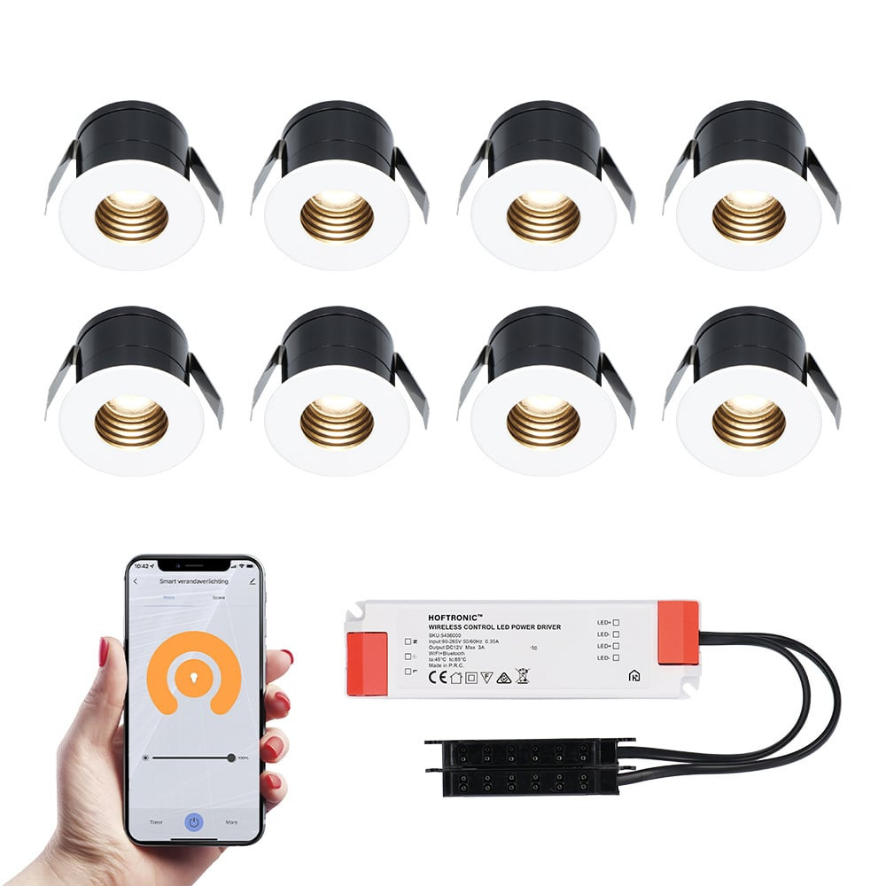 HOFTRONIC SMART 8x Betty witte Smart LED Inbouwspots complete set - Wifi & Bluetooth - 12V - 3 Watt - 2700K warm wit