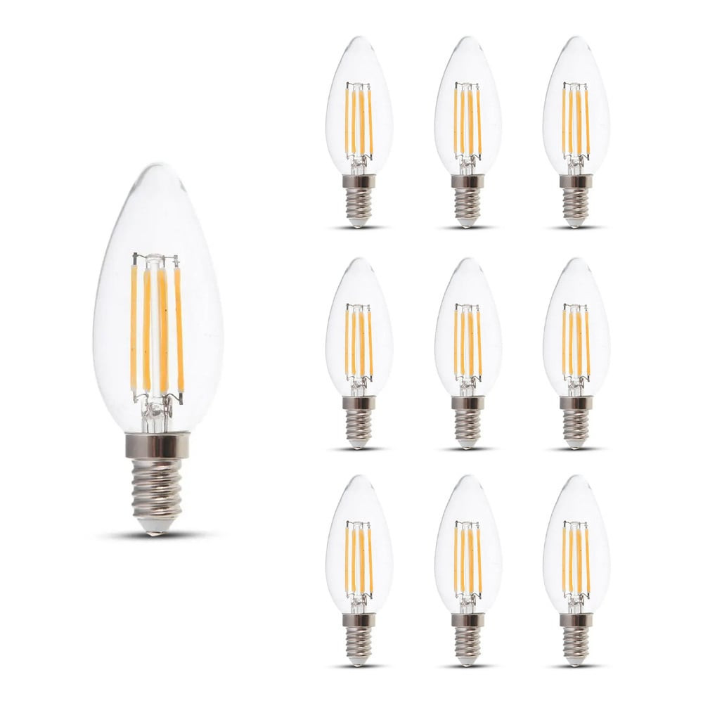 V-TAC Set van 10 E14 LED Dimbare Filament Lampen - 4 Watt & 400 Lumen - 3000K Warm witte lichtkleur - 300° stralingshoek - 20.000 branduren geschikt voor E14 fittingen