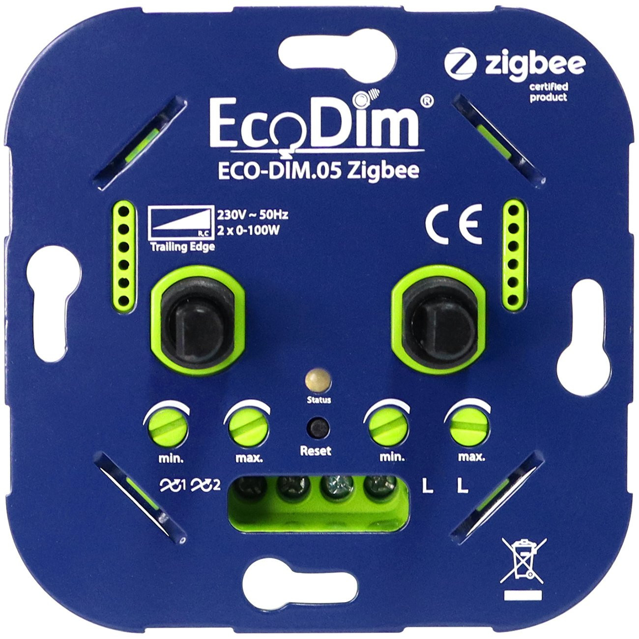 Ecodim Zigbee Inbouw Smart LED Duo Dimmer - 2x 0-100 Watt - Fase afsnijding - Compatibel met draadloze schakelaar - ECO-DIM.05 Zigbee