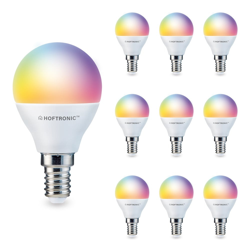 HOFTRONIC SMART Set van 10 E14 SMART LED Lamp - RGBWW - Wifi & Bluetooth - 5.5 Watt - 470lm - P45 - Dimbaar via App