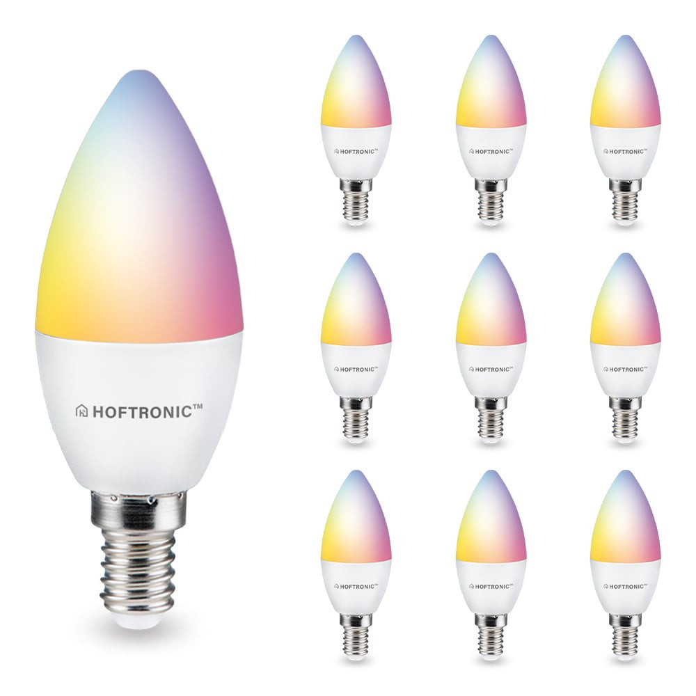 HOFTRONIC SMART Set van 10 E14 SMART LED Lamp - RGBWW - Wifi & Bluetooth - 5.5 Watt - 470lm - C37 - Dimbaar via App