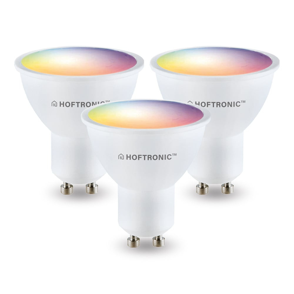 HOFTRONIC SMART Set van 3 GU10 38° SMART LED Lampen RGBWW Wifi+Bluetooth 5.5 Watt 345lm Dimbaar