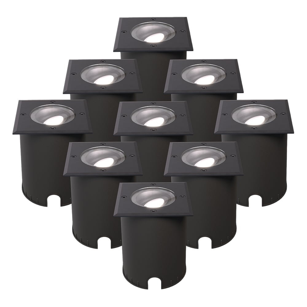 HOFTRONIC™ Set van 9 Cody LED Grondspots Zwart - GU10 4,5 Watt 345 lumen dimbaar - 6500K daglicht wit - Kantelbaar - Overrijdbaar - Vierkant - IP67 waterdicht