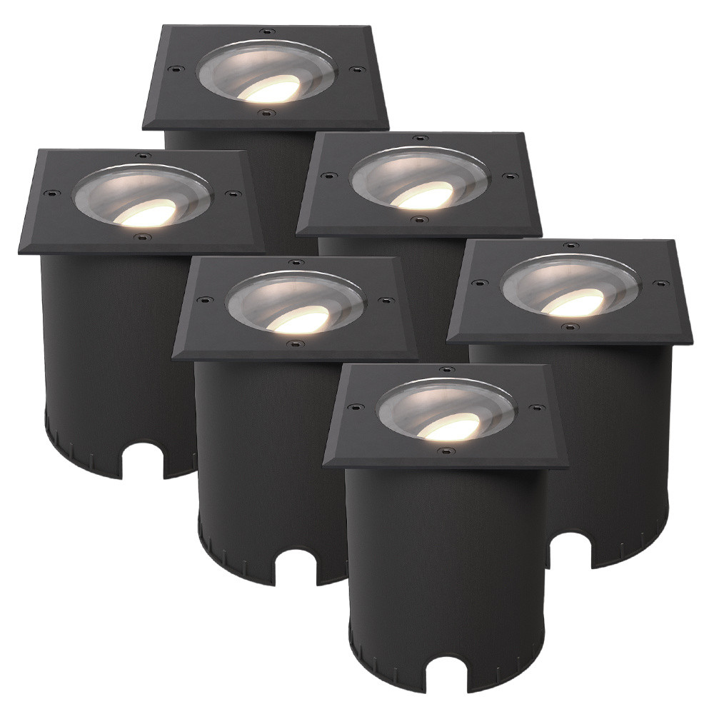 HOFTRONIC™ Set van 6 Cody LED Grondspots Zwart - GU10 4,5 Watt 345 lumen dimbaar - 4000K neutraal wit - Kantelbaar - Overrijdbaar - Vierkant - IP67 waterdicht