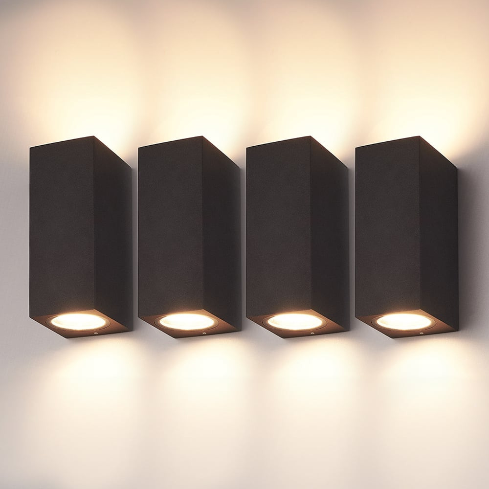 HOFTRONIC™ Set van 4 Selma dimbare LED wandlamp - Up & Down light - IP65 - excl. GU10 lichtbron - Zwart - Binnen en buiten - 3 jaar garantie