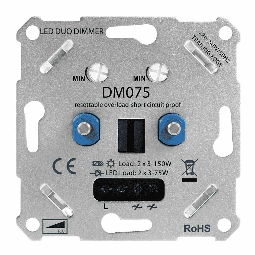 HOFTRONIC™ LED Duo Dimmer inbouw - 2x3-75 Watt - Fase afsnijding