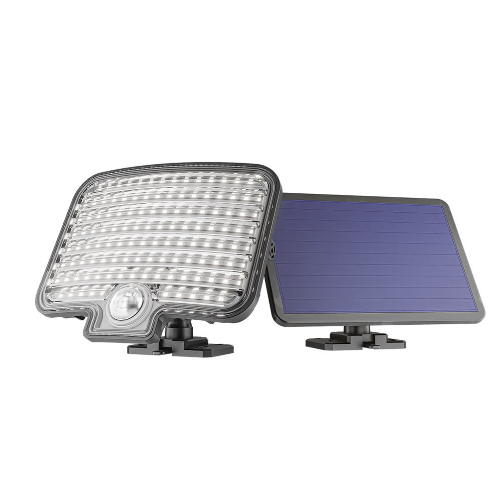 HOFTRONIC™ Colby LED Solar Wandlamp buiten met bewegingssensor - Incl. Schemersensor - Los zonnepaneel - IP44 waterdicht - 120 LED&apos;s - 7 watt - 6500K 600 lumen daglicht wit licht - Zwart