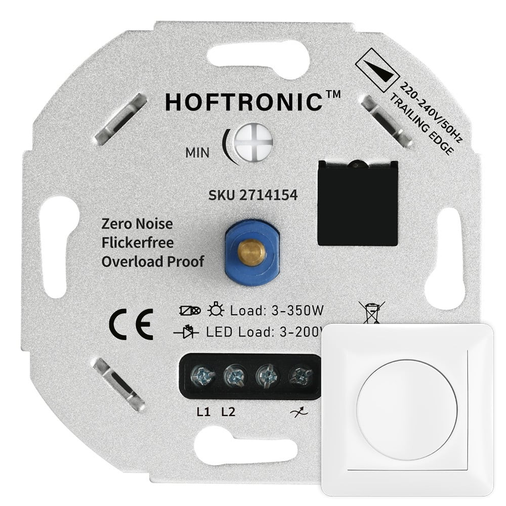 HOFTRONIC™ LED dimmer - 3-200 watt - Geschikt voor fase afsnijding - Universeel - Incl. wit afdekraam en draaiknop