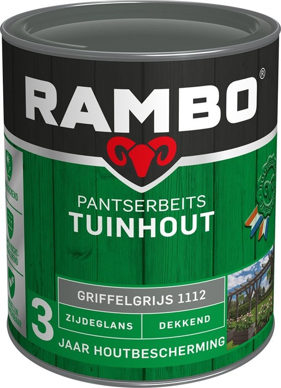 Rambo Pantserbeits Tuinhout Zijdeglans Dekkend - 750 ml Griffelgrijs