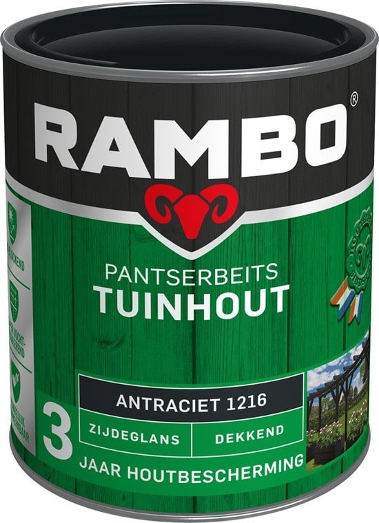 Rambo Pantserbeits Tuinhout Zijdeglans Dekkend - 750 ml Antraciet
