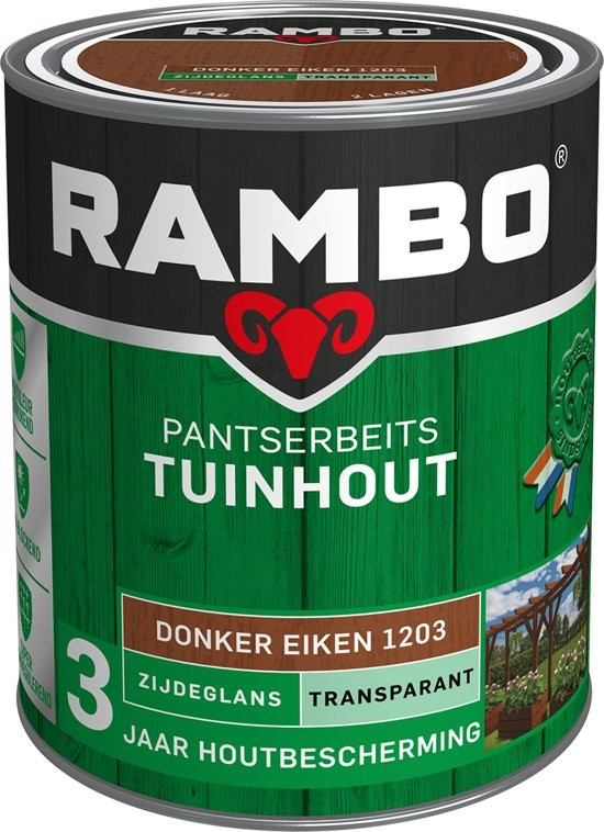 Rambo Pantserbeits Tuinhout Zijdeglans Transparant - 750 ml Donker eiken
