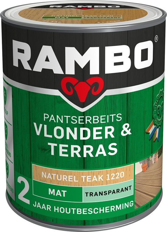 Rambo Pantserbeits Vlonder & Terras Mat Transparant - 1 liter Naturel teak