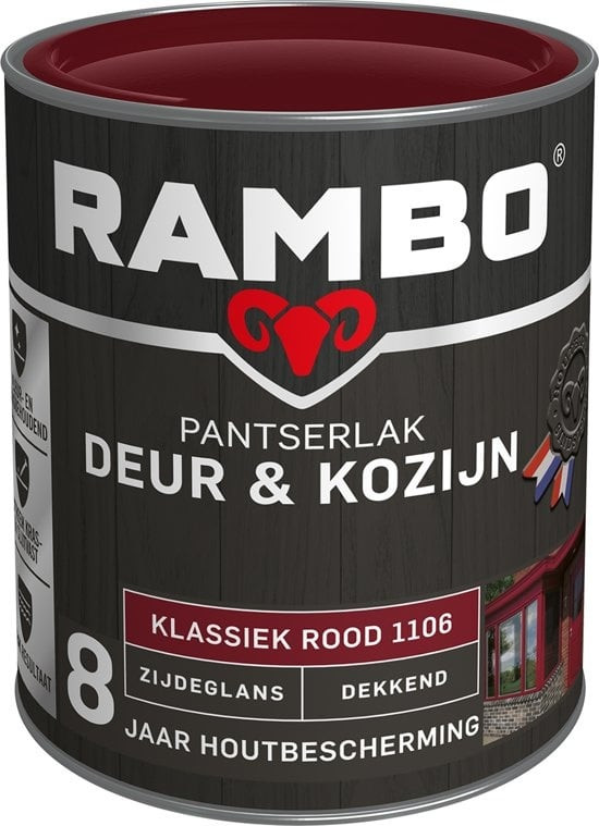 Rambo Pantserlak Deur & Kozijn Zijdeglans Dekkend - 750 ml Klassiek rood