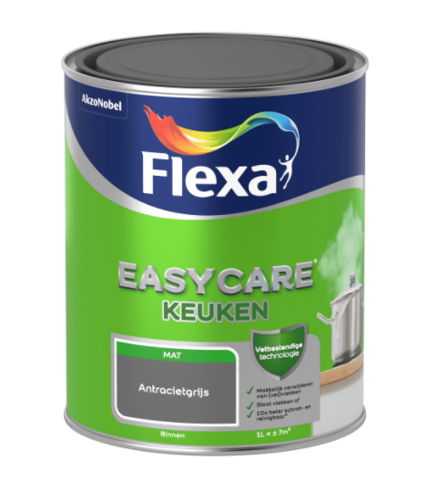 Flexa Easycare Muurverf Keuken Mat - Antracietgrijs - 1 liter