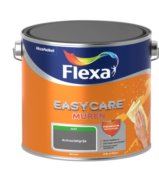 Flexa Easycare Muurverf Mat - Antracietgrijs - 2,5 liter