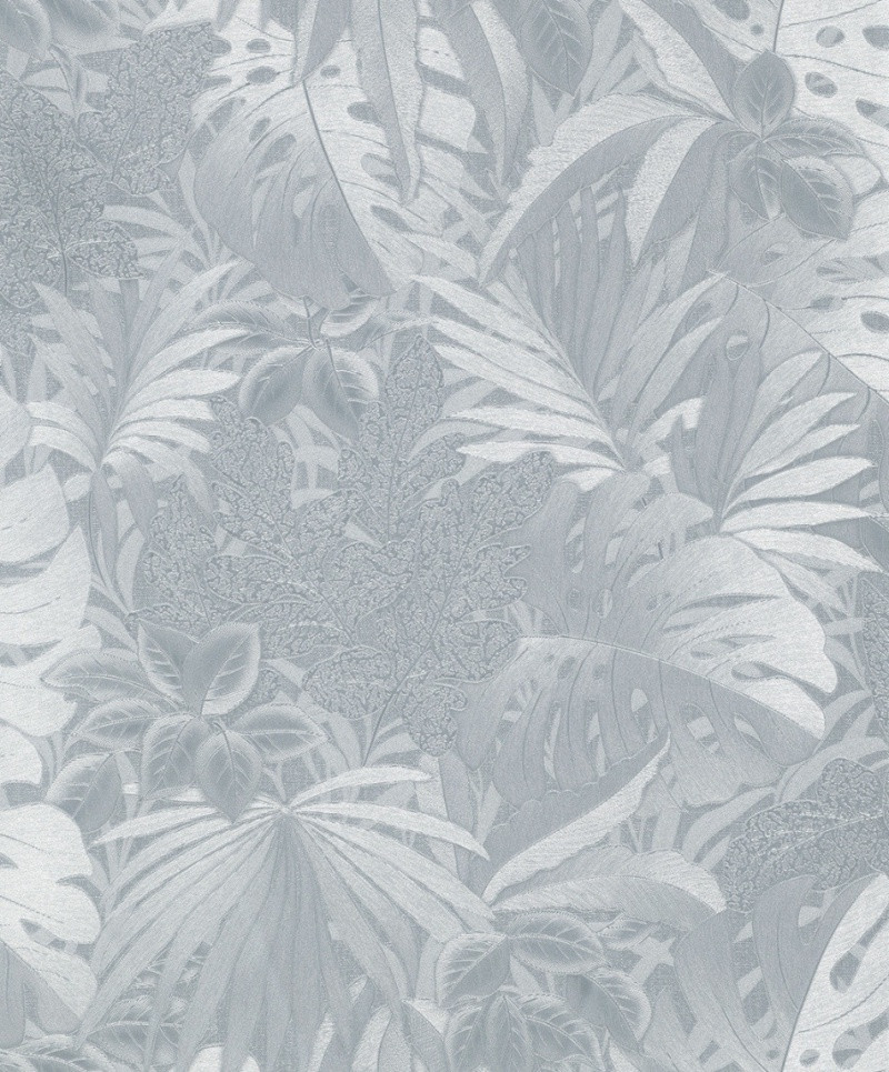 Noordwand Botanica Behang met grote bladeren in zilver 33301