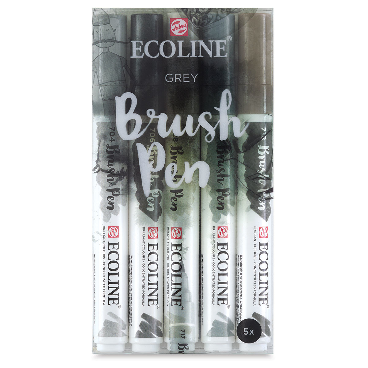 Royal Talens Ecoline Brush Pen - Set van 5 stuks - Grijs