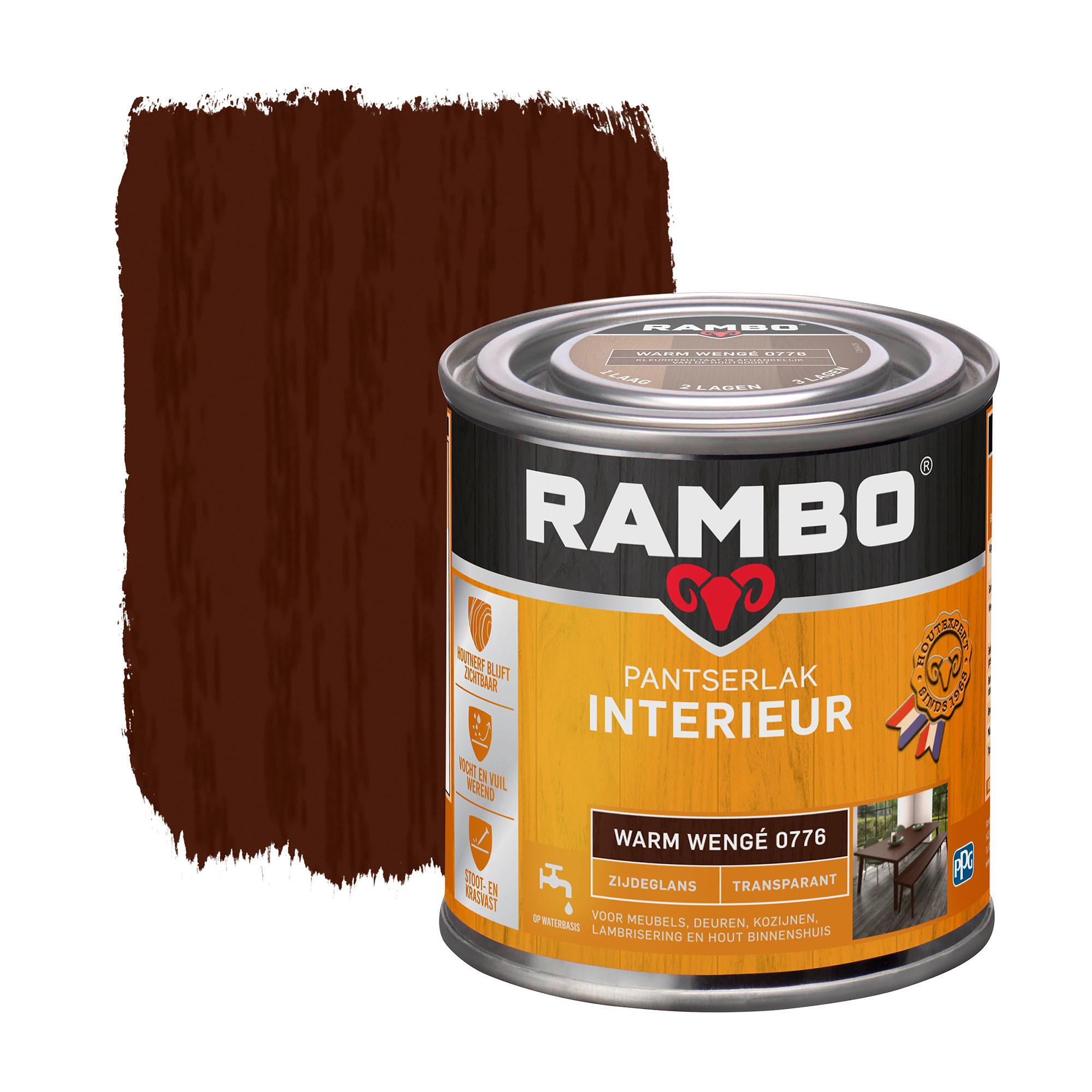 Rambo Pantserlak Interieur Transparant Zijdeglans - Warm wengé
