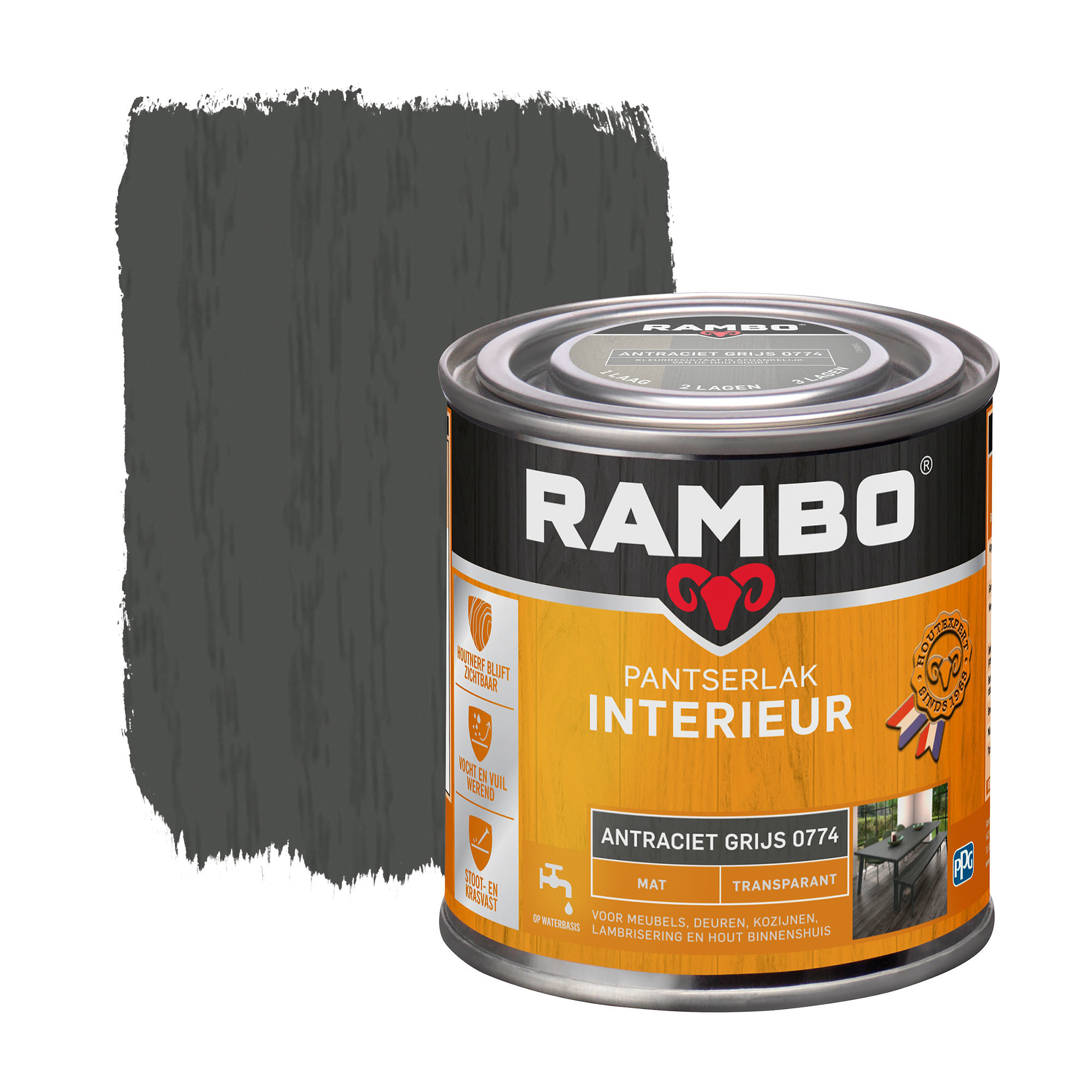 Rambo Pantserlak Interieur Transparant Mat - Antraciet grijs
