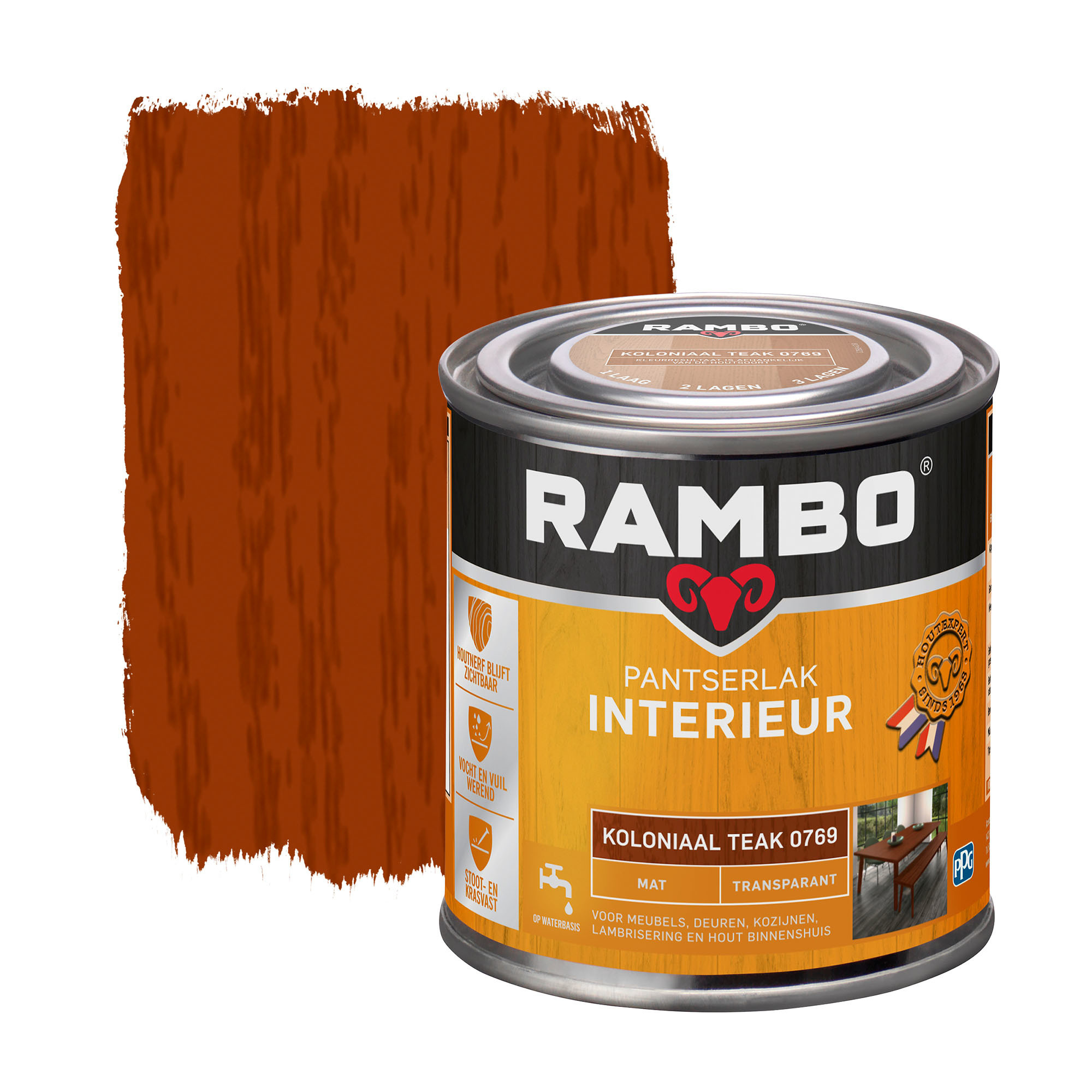 Rambo Pantserlak Interieur Transparant Mat - Koloniaal Teak