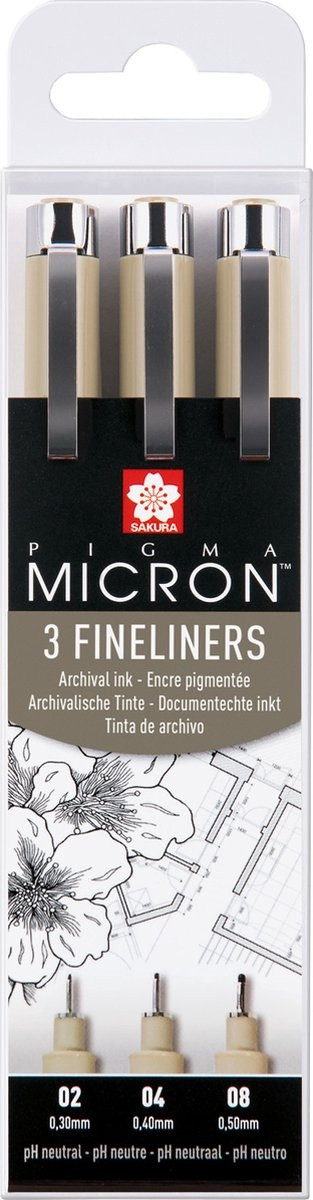 Royal Talens Pigma Micron Etui 3 fineliners Zwart - Zwart