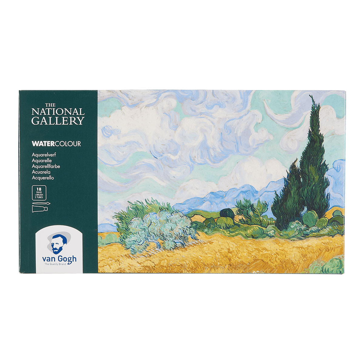 Van Gogh The National Gallery Aquarelverf Set In Kunststof Etui - 18 Halve Napjes + 2